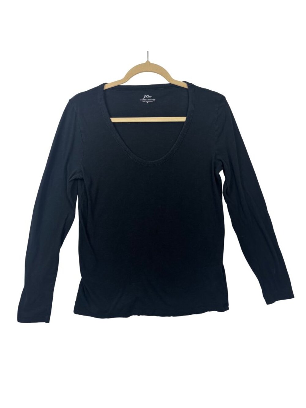 ✨3/$30 J.Crew M Vintage Cotton Long Sleeve Black Shirt Top Basic Natural Fiber